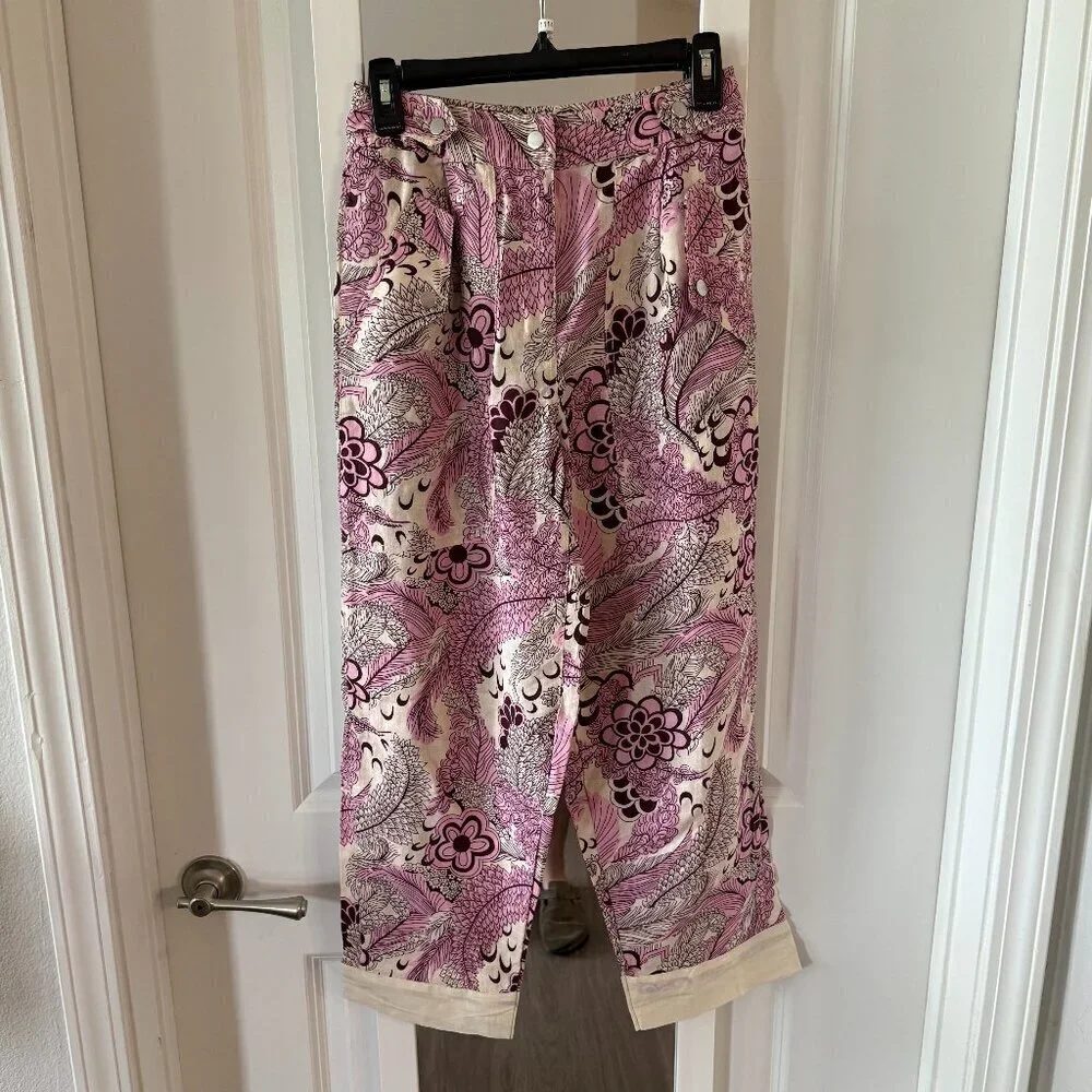 Derek Lam 10 Crosby Atticus Floral Tapered Linen Utility Pants Pink Womens - Picture 2 of 7